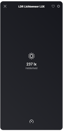 Placeholder voor de LDR-sensor zichtbaar in Homey