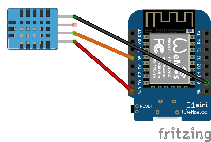 Placeholder voor een Fritzing aansluitschema van een DHT11 sensor op een Wemos D1 Mini