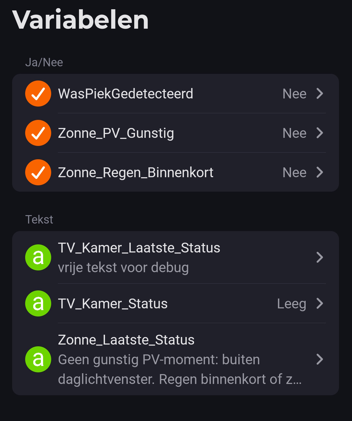 Tekstvariabele TV_Kamer_Status in Homey Logica