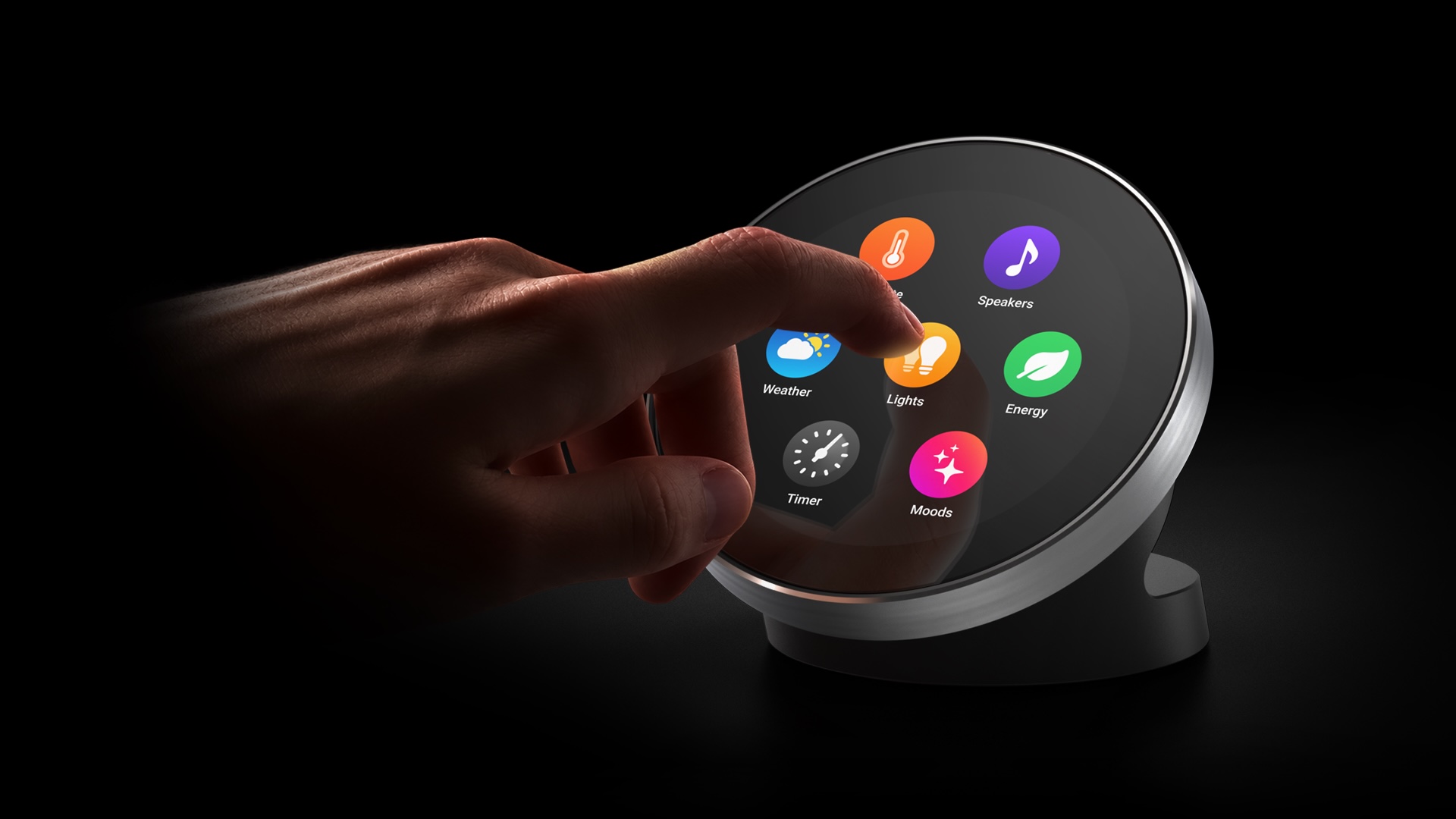 Homey Portal met rond touchscreen en draaibare ring voor smart home-bediening