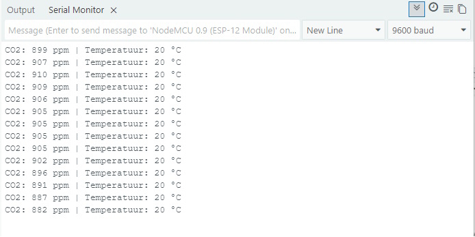 Uitlezen van de CO₂ sensor via de seriële monitor in Arduino IDE