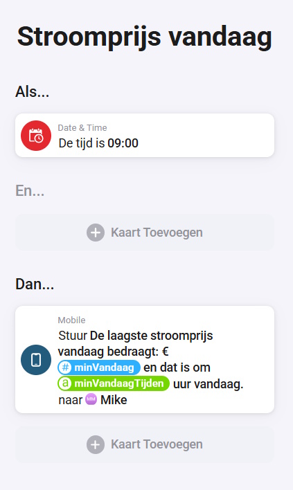 Homey-tags met minimum en maximum stroomprijs van vandaag en morgen