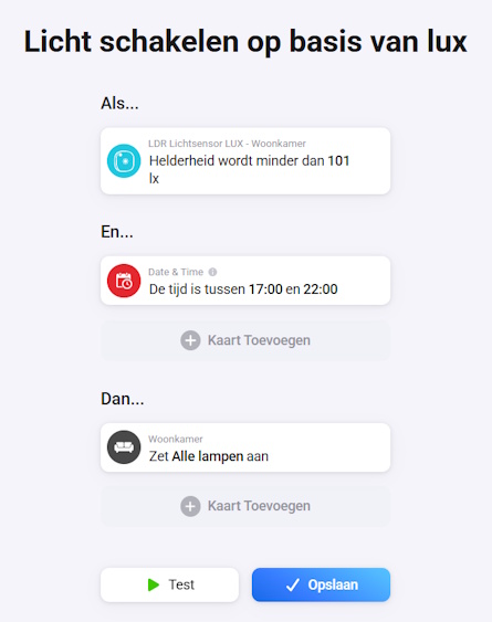 Homey-flow op basis van lux-waarden