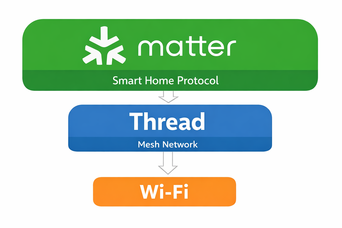 Schema Matter bovenop Thread, wifi en ethernet