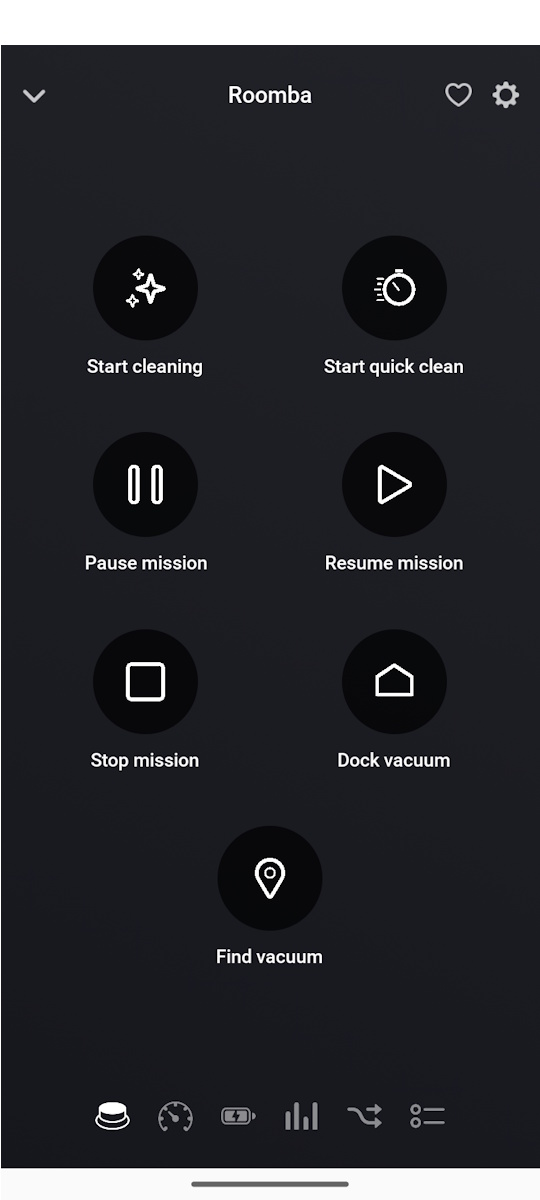 Roomba app overzicht met functies