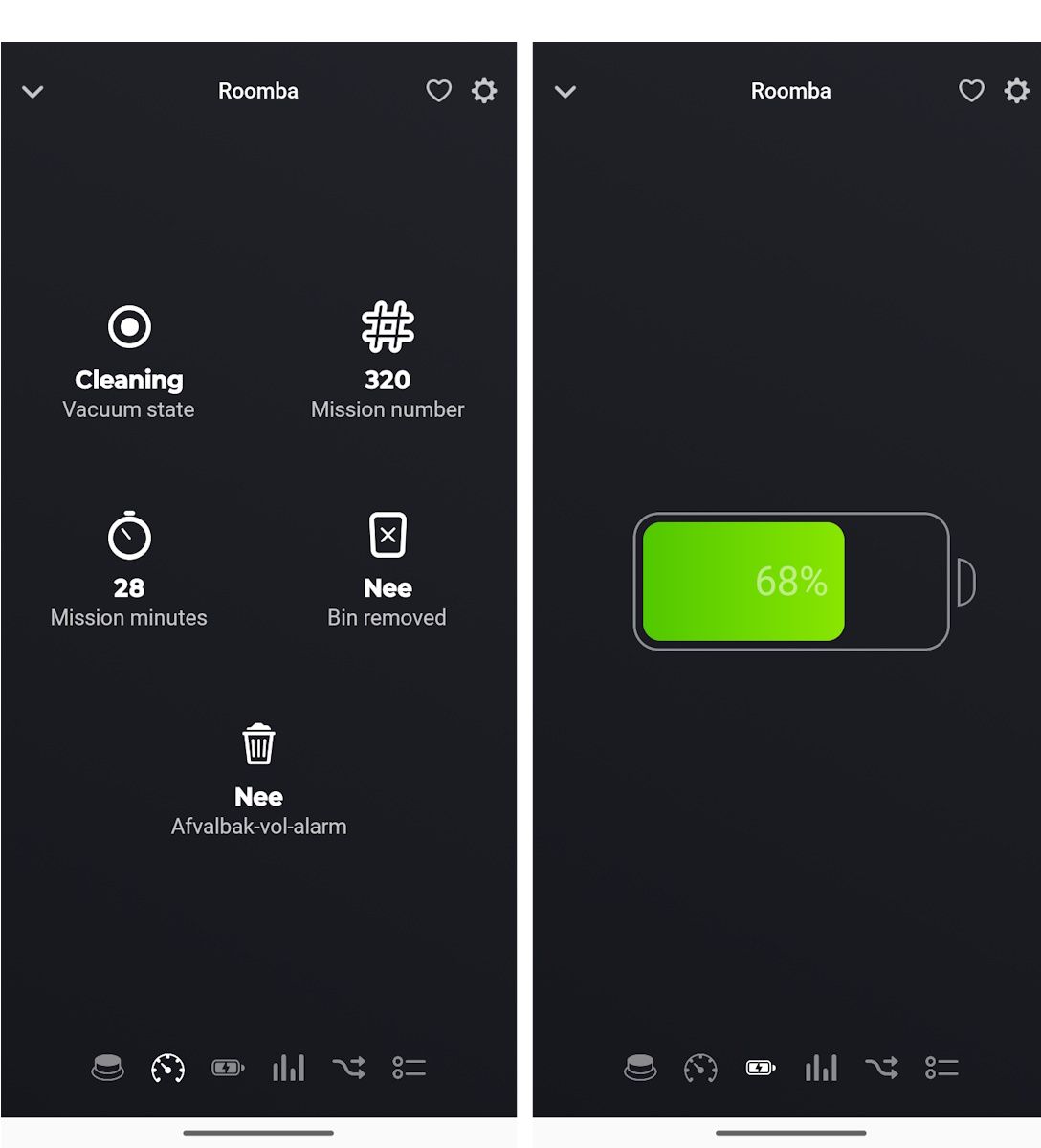 Status van robotstofzuiger in app