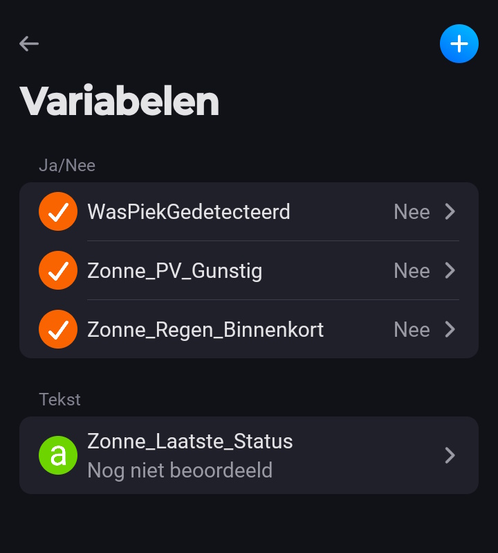 Homey Logic variabelen voor Zonne Flows