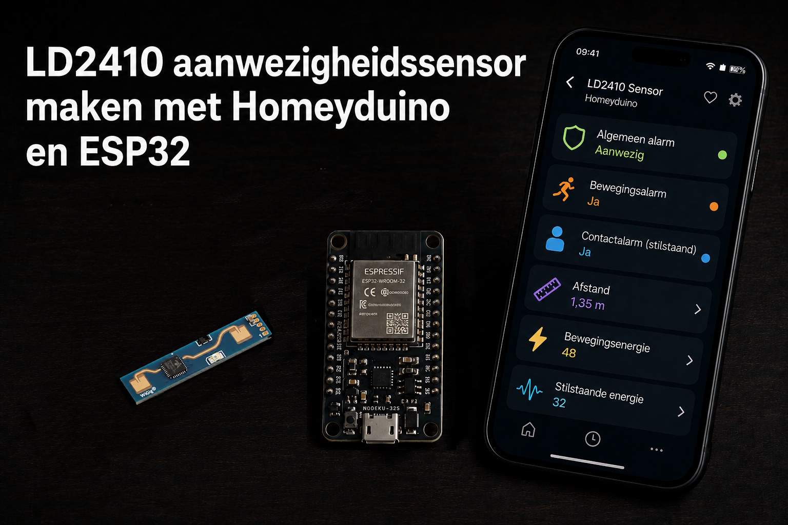 LD2410 sensor, meer dan een gewone bewegingssensor. Met Homeyduino stuur je aanwezigheid, beweging, afstand en energiewaarden door naar Homey.