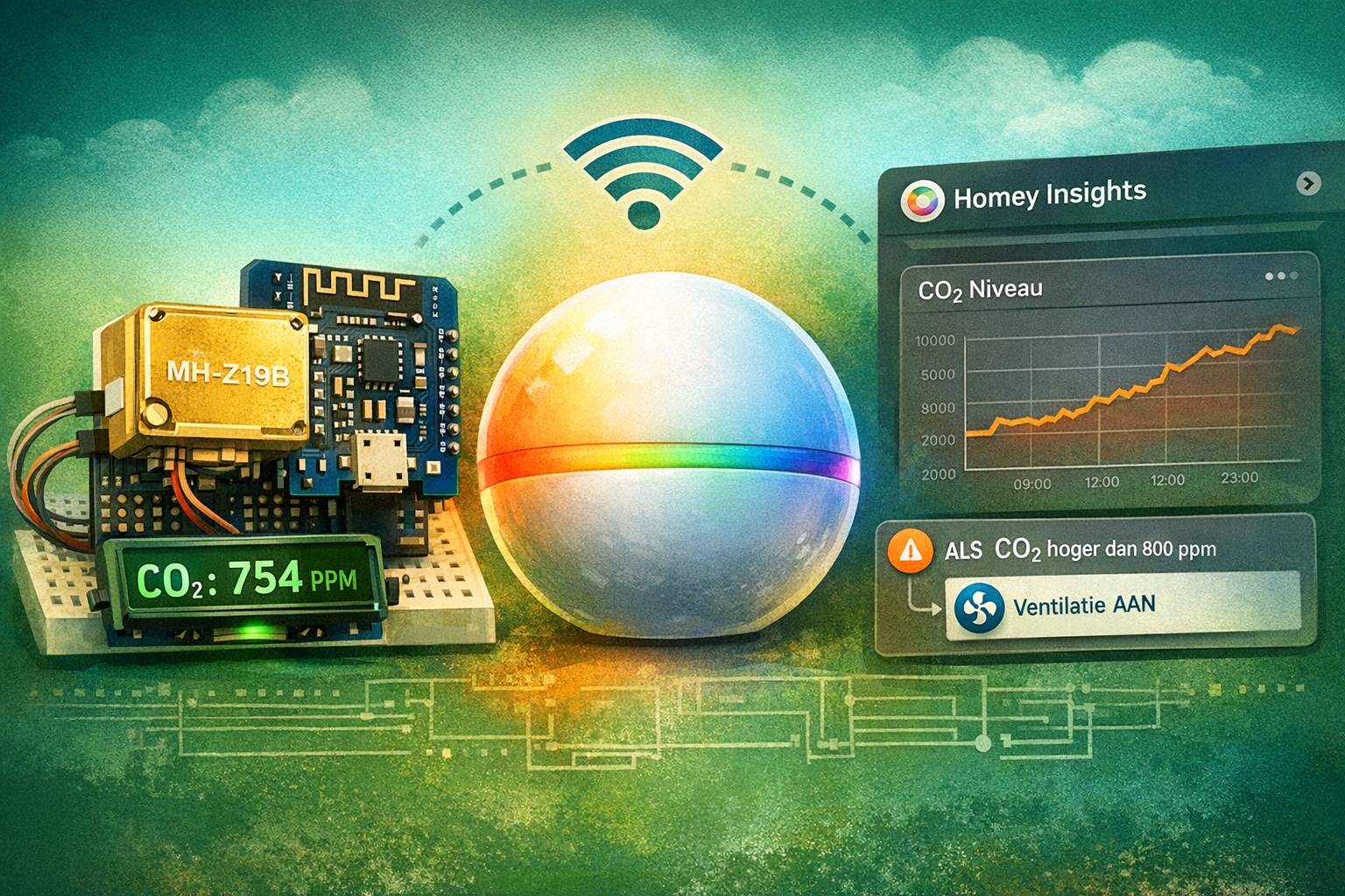 Zelfgebouwde CO₂ sensor met MH-Z19B en Wemos D1 Mini voor Homeyduino