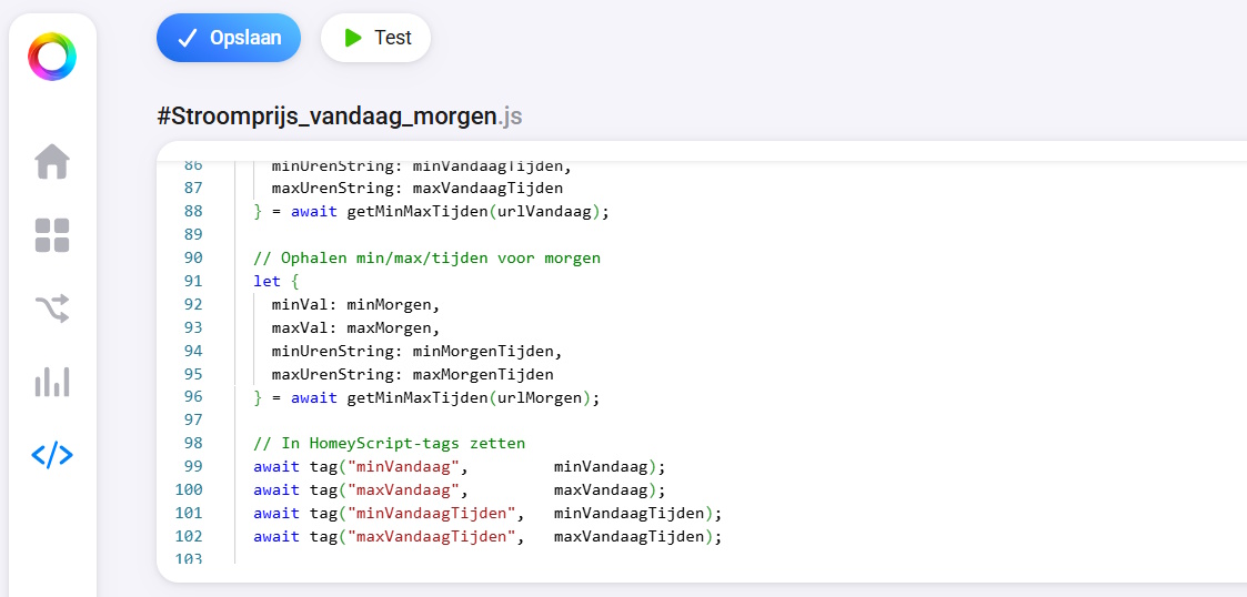 HomeyScript voor het ophalen van stroomprijzen van vandaag en morgen