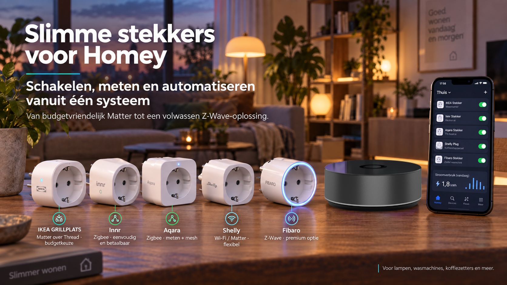 Verschillende slimme stekkers die met Homey gebruikt kunnen worden